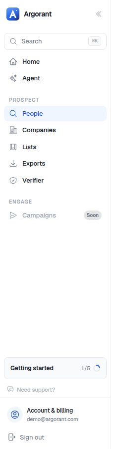 The Argorant app sidebar with every navigation item visible