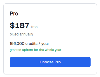 The Pro plan card in Profile → Billing with its feature list