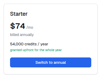 The current plan card offering the switch to annual billing