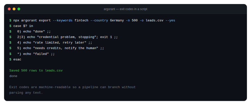 Terminal showing a non-zero exit code being handled by a script