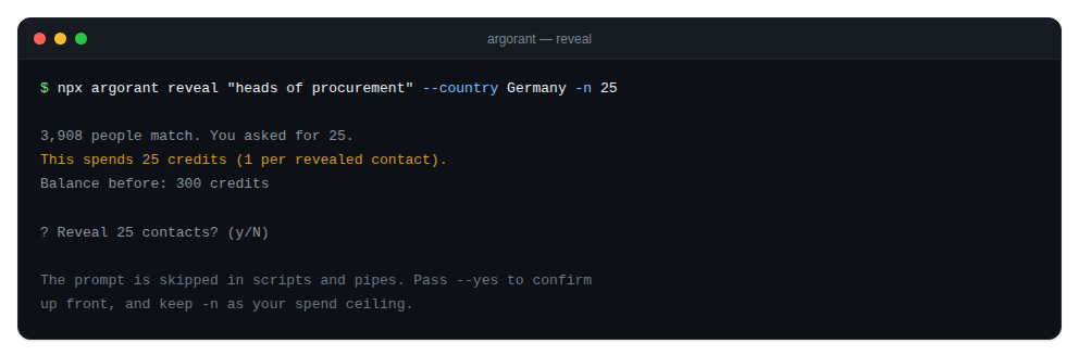 Terminal showing the reveal confirmation prompt with a row count