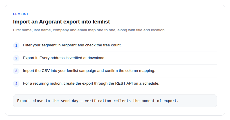 The steps for importing an Argorant export into lemlist