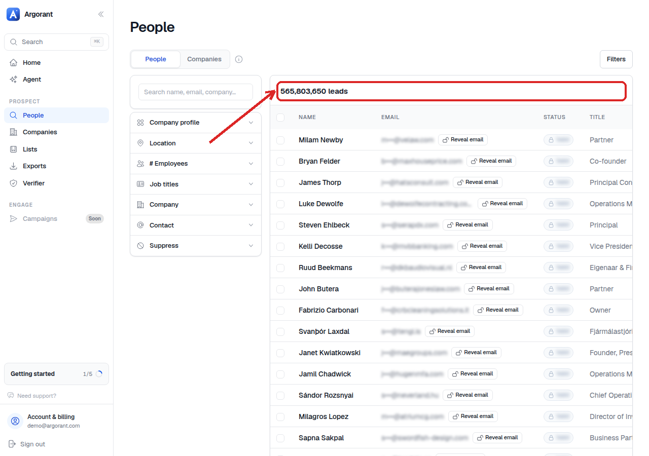 People search showing a live market count above the results