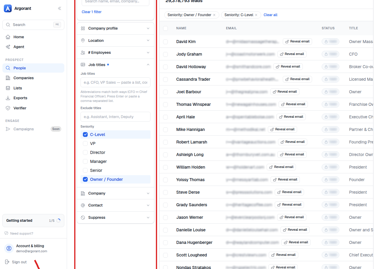 Seniority band selector with owner and C-level active