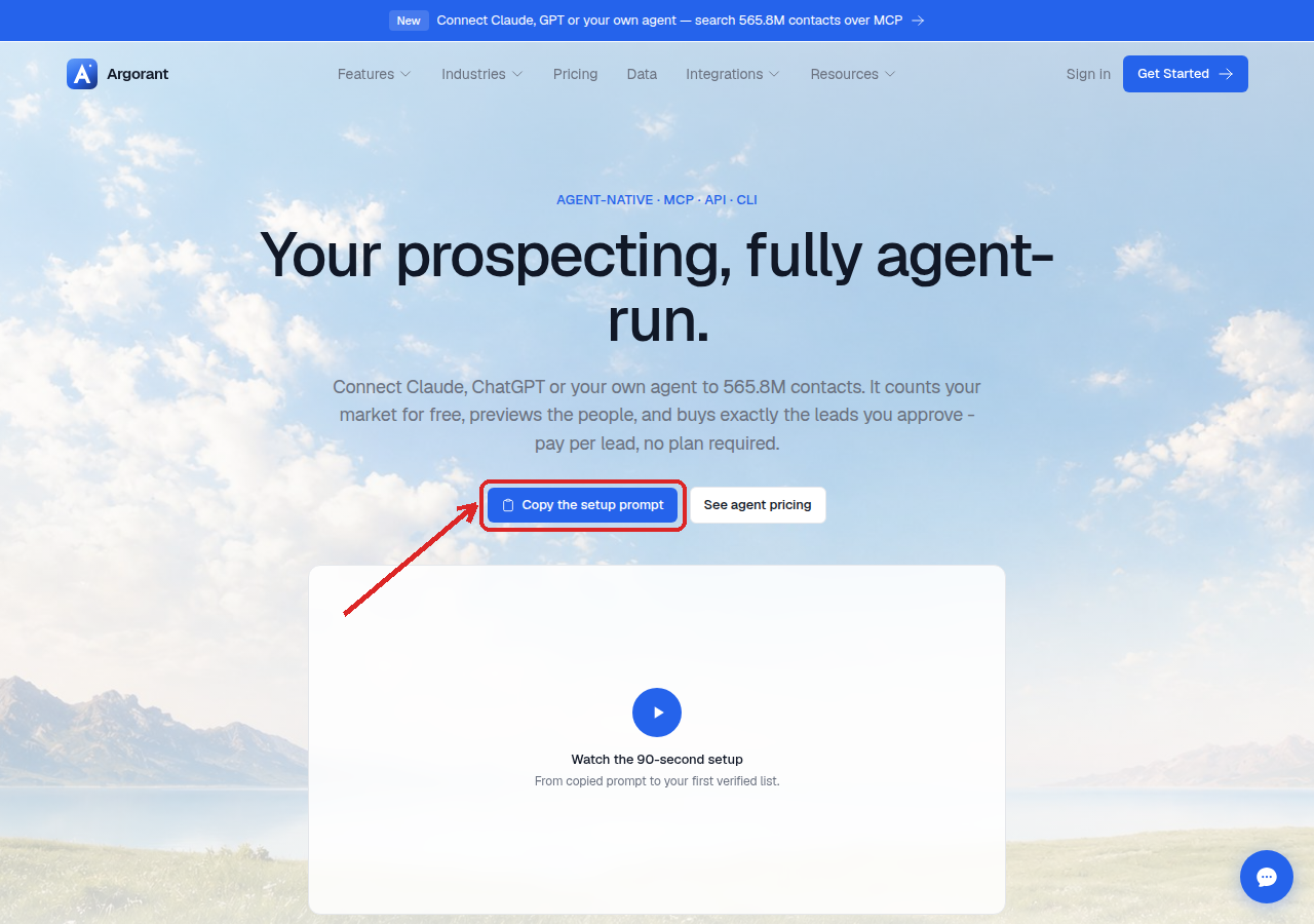 The copy button for the setup prompt on the Argorant AI agents page