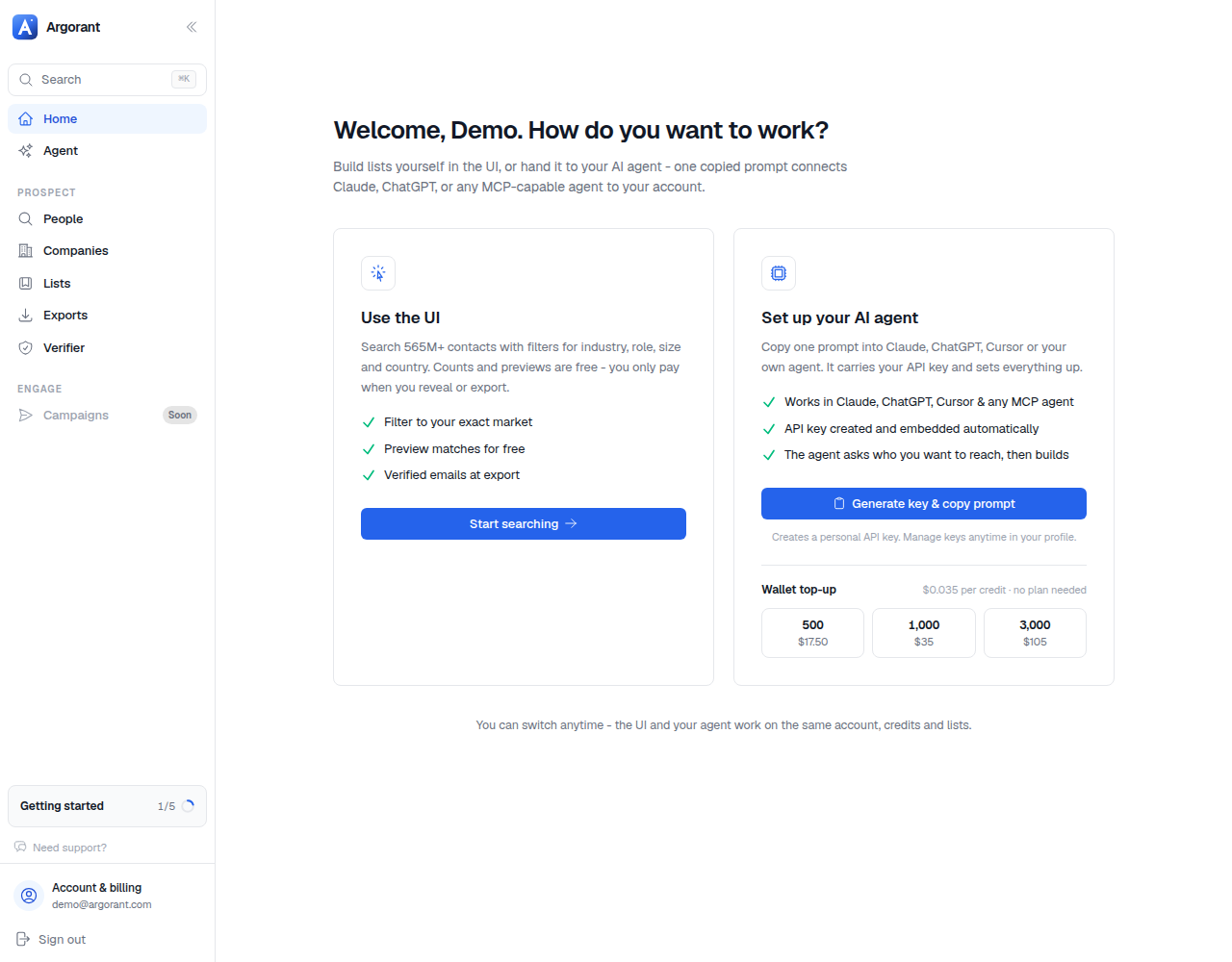 The Home page showing the two ways to work side by side