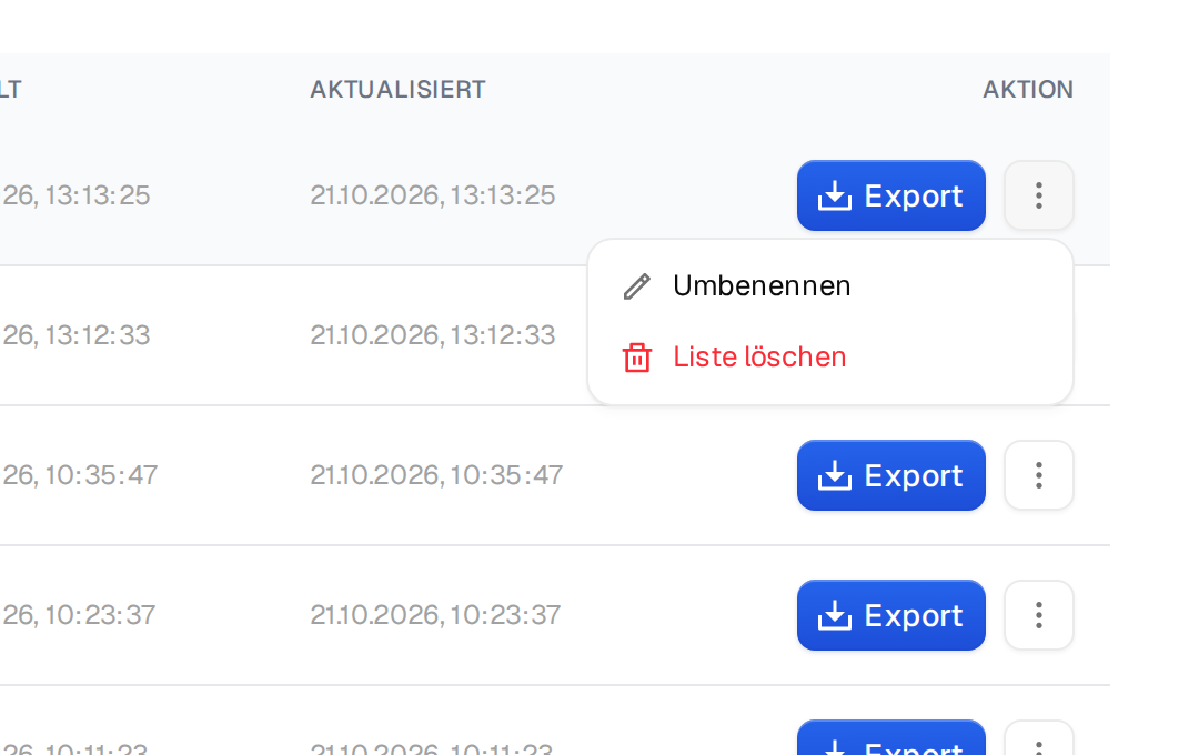 Das Menü einer Listenzeile mit Umbenennen und Liste löschen