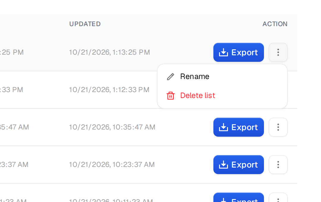 A list row's menu with Rename and Delete list