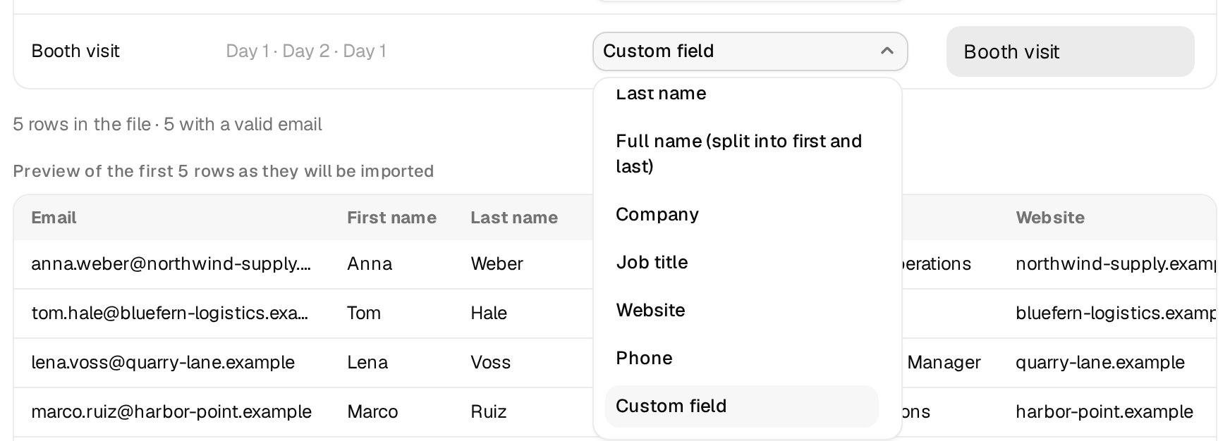 The Import as dropdown open on a custom column